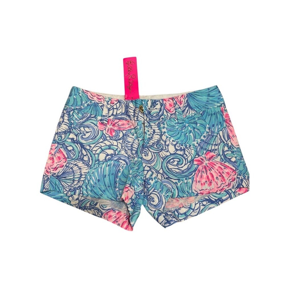 NWT Lilly Pulitzer Walsh Shorts Womens Size 00 Blue Raising Shell Print Casual